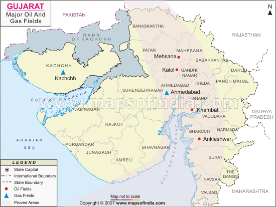 Map of Major Oil and Gas Fields in Gujarat