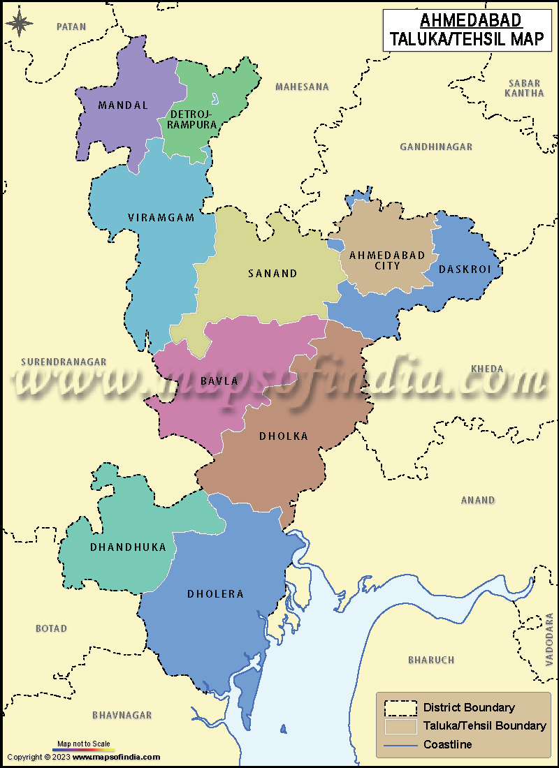 Ahmedabad Tehsil Map, Ahmedabad Taluka