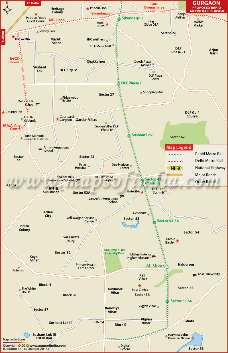 Map of Gurgaon Rapid Metro Phase II