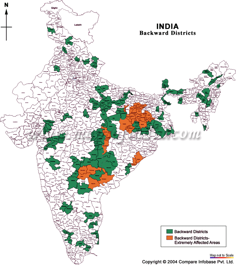 Backward Districts of India Map