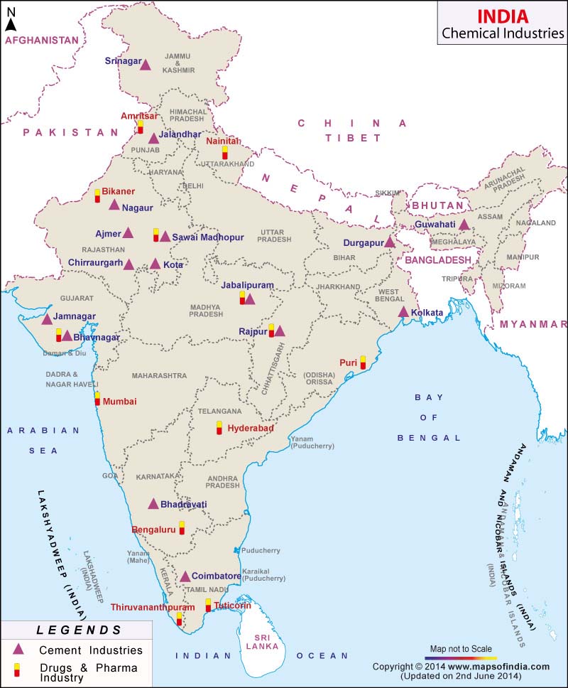 Map of Major Chemical Industries in India