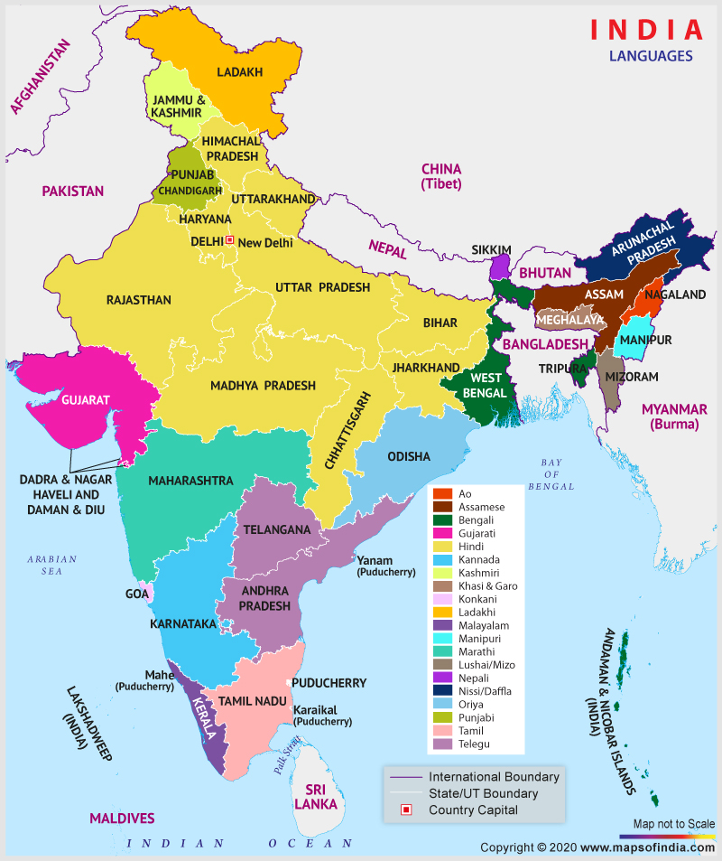 языки индии на карте