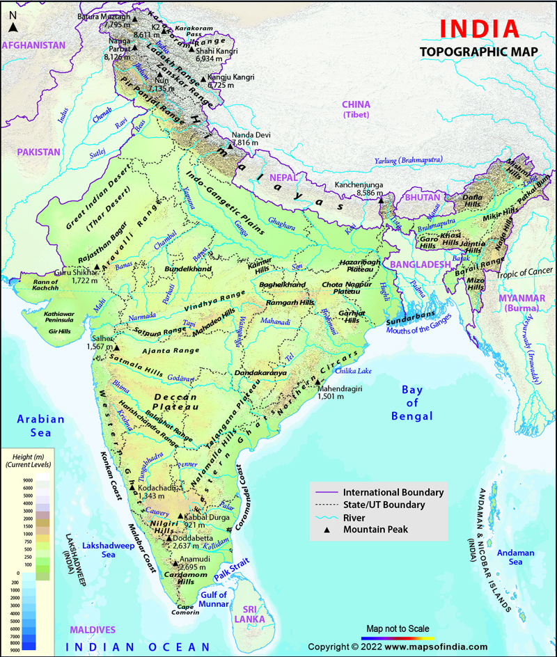 Free topographical maps of india