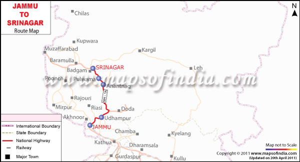 Route Map of Jammu to Srinagar