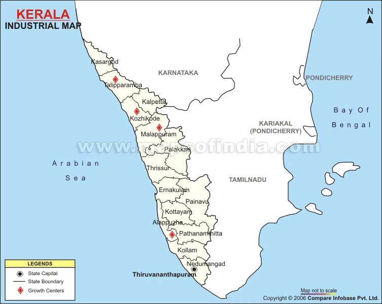 Map Of Kerala. Industrial Map of Kerala