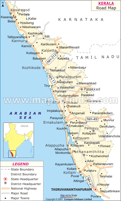 Road Map of Kerala