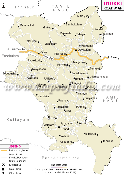Road Map of Idukki