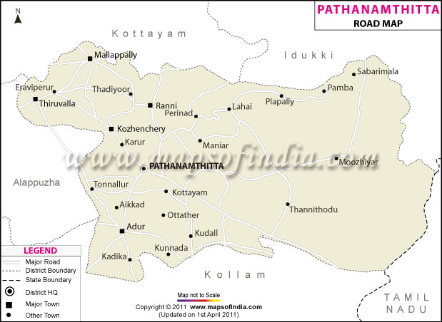 Road Map of Pathanamthitta