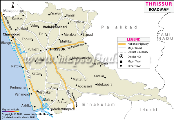 Road Map of Thrissur