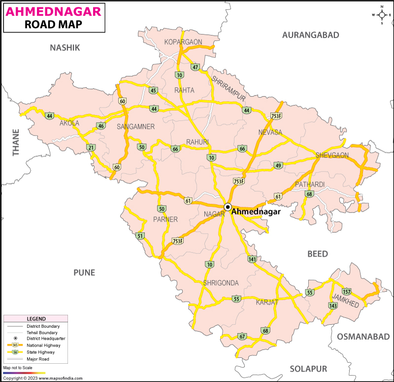 Road Map of Ahmadnagar