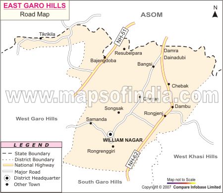 Road Map of East Garo Hills
