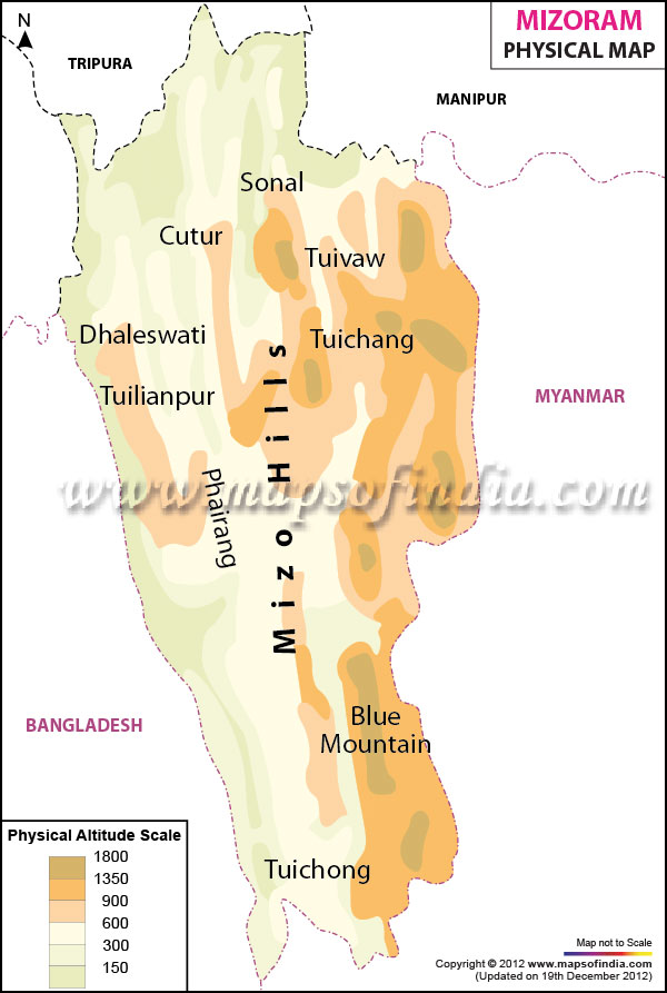 Physical Map of Mizoram