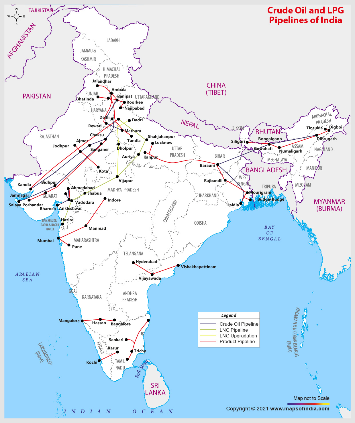 Crude Oil and LPG Pipelines of India