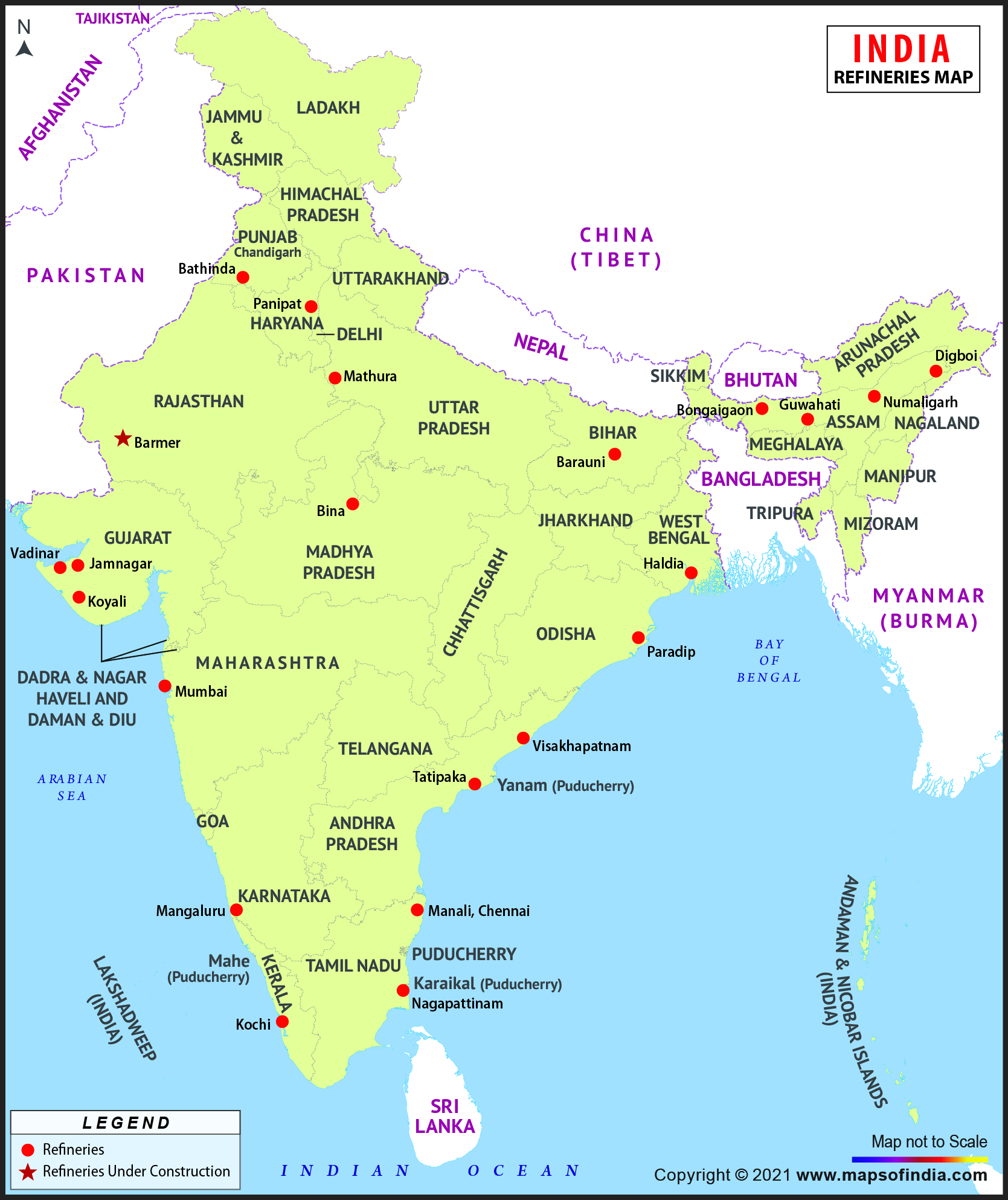 Map of Refineries in India