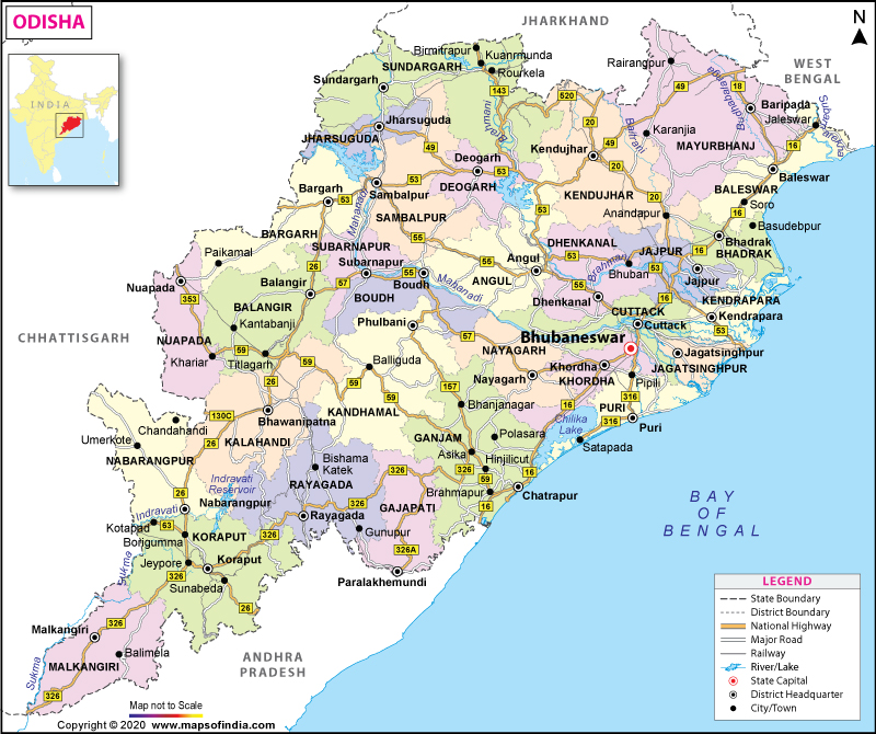 Map of Odisha