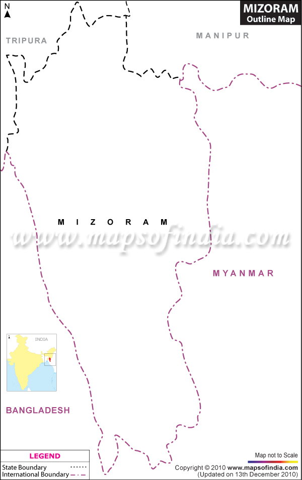Blank / Outline Map of Mizoram