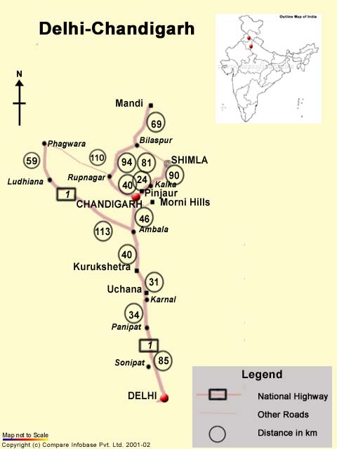 Road Map From Delhi to Chandigarh