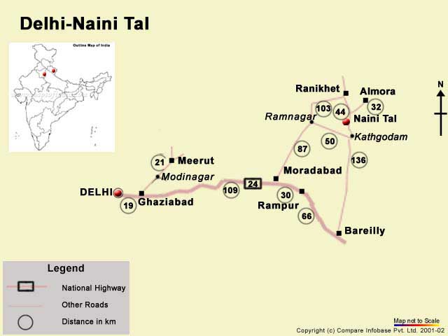 Road Map From Delhi to Nainital