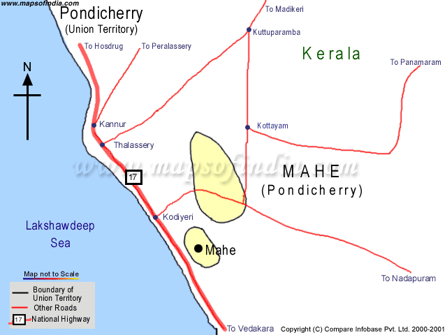 Road Network Map of Mahe Pocket - Pondicherry