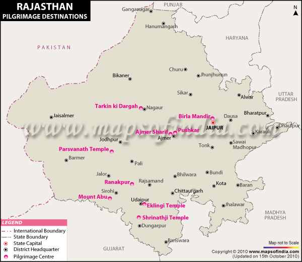 Rajasthan Pilgrimage Destinations Map