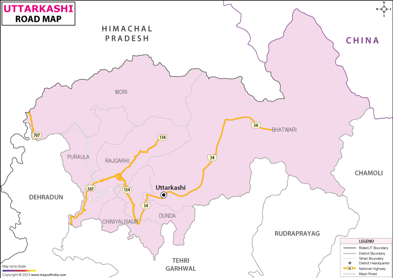 Road Map of Uttarkashi