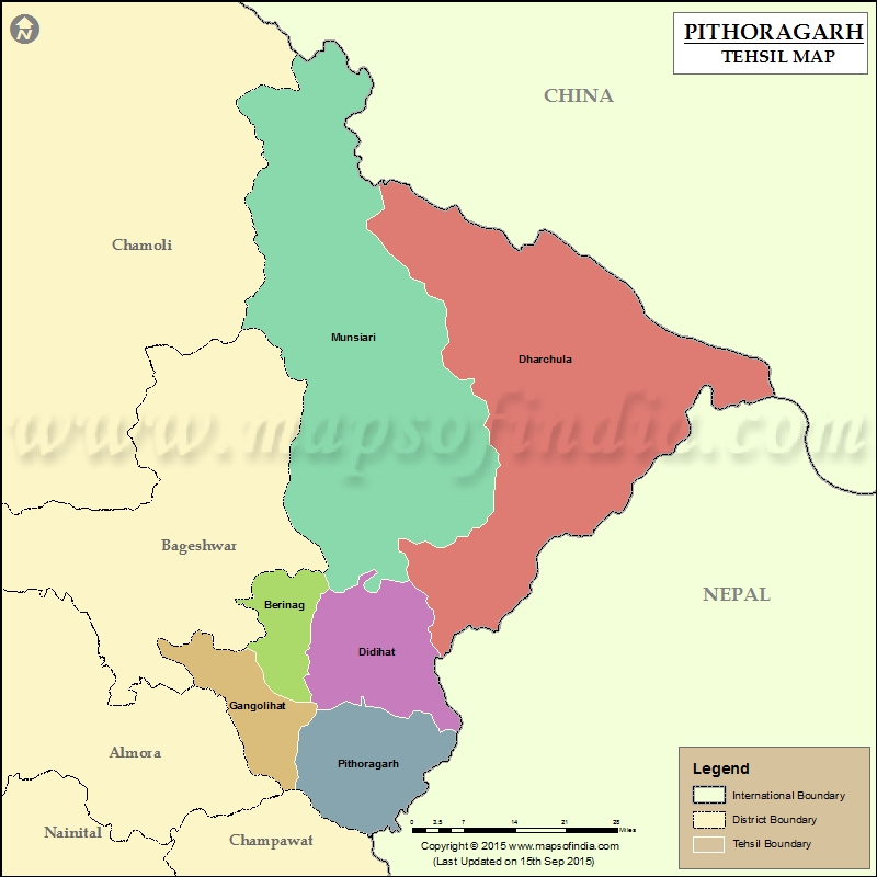 Pithoragarh Tehsil Map, Pithoragarh Tehsils
