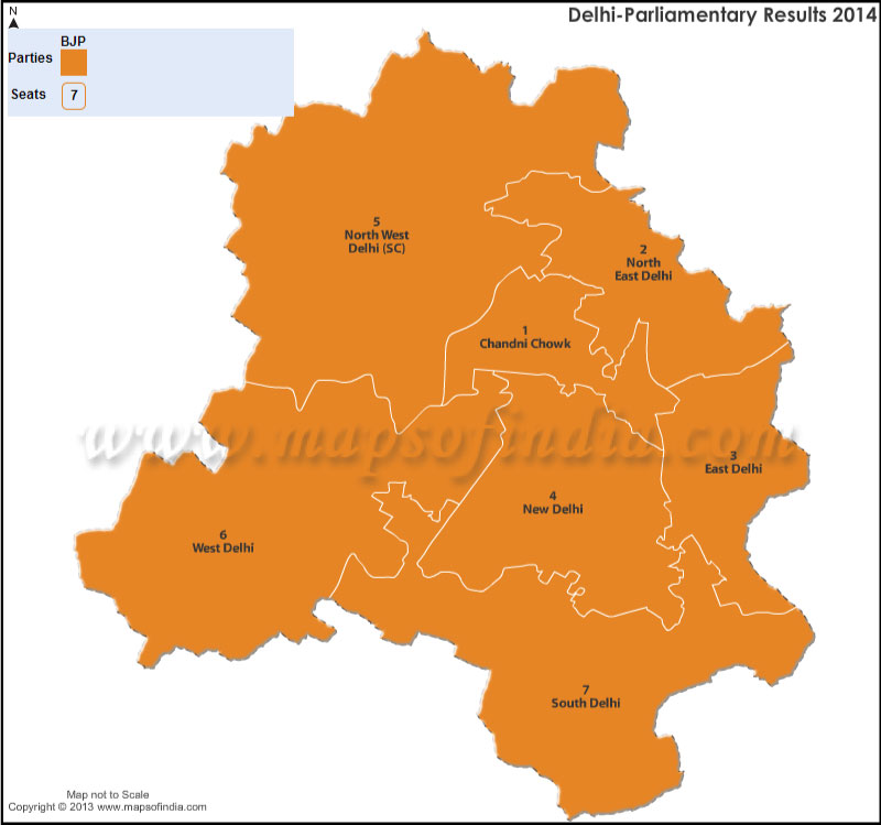 Delhi General (Lok Sabha) Election Results 2014, 2009 and 2004