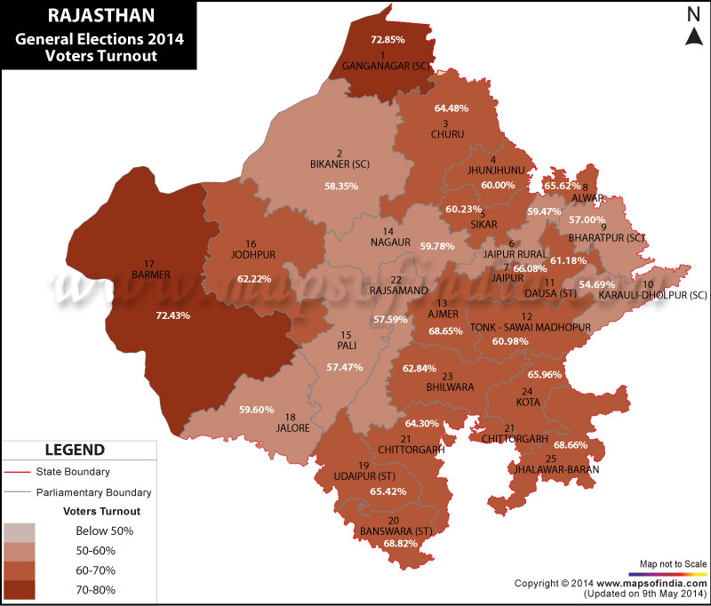 Rajasthan General Elections 2014 Voters Turnout Rajasthan General Elections 2014 Voters Turnout