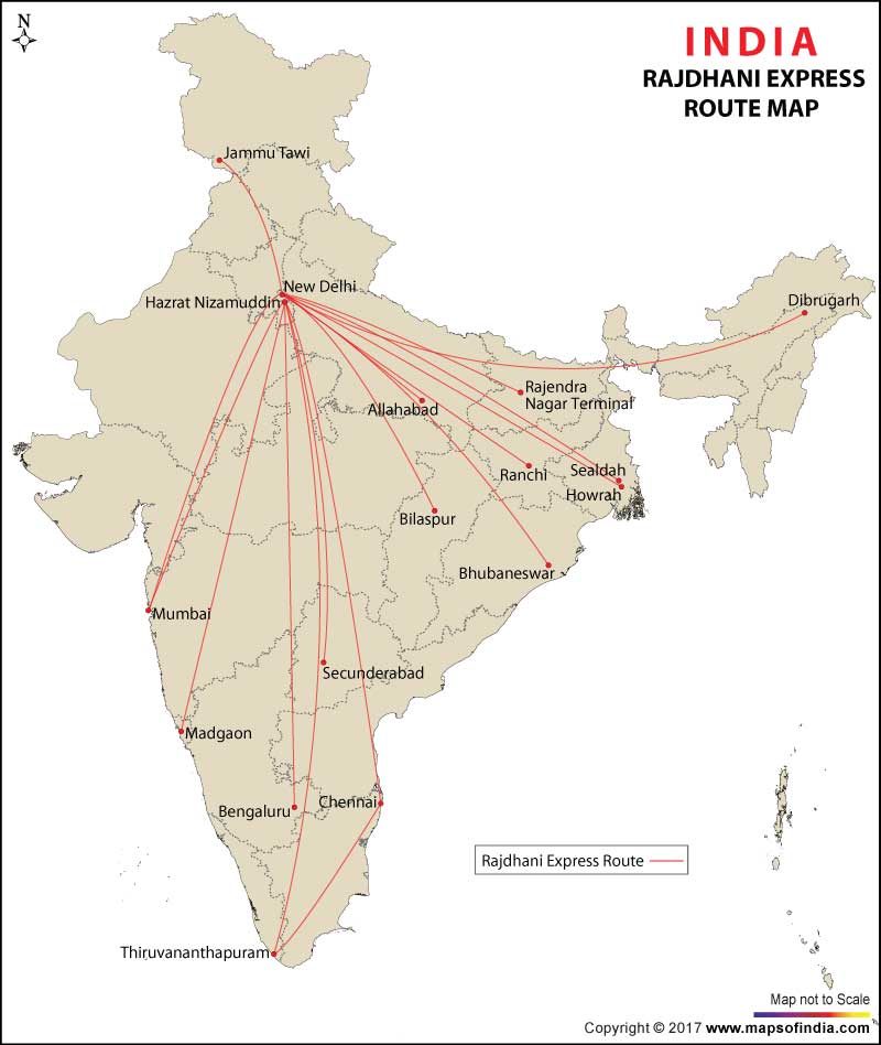 Rajdhani Trains Service Map