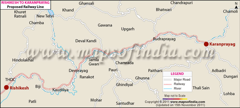 Map of Rishikesh to Karanprayag Railway Line