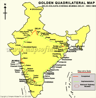 Golden Quadrilateral Highway Map of India