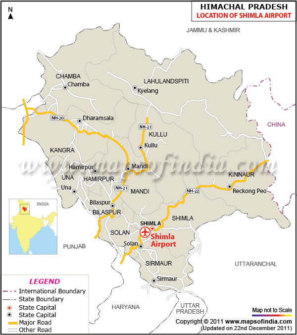 Airport Location Map of Shimla