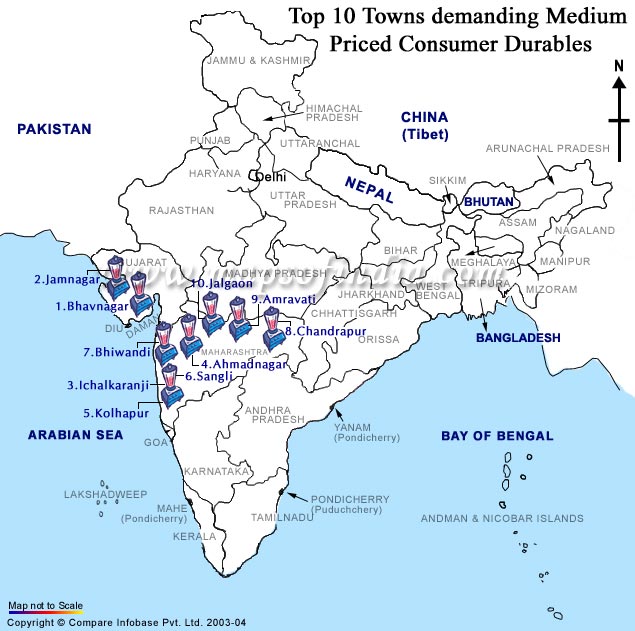 Top Ten Towns with Medium Priced Consumer Durables in India