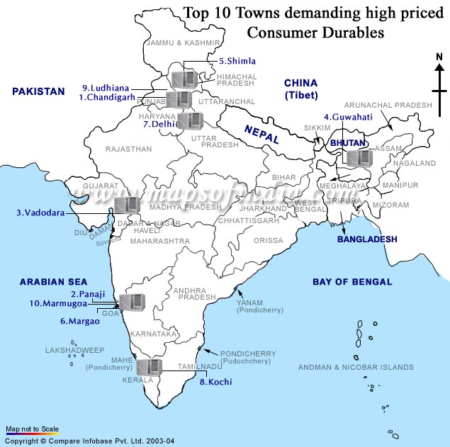 Top Ten Towns with High Priced Consumer Durables in India