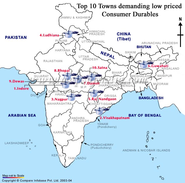 Top Ten Cities with Low Price Consumer Durables Map