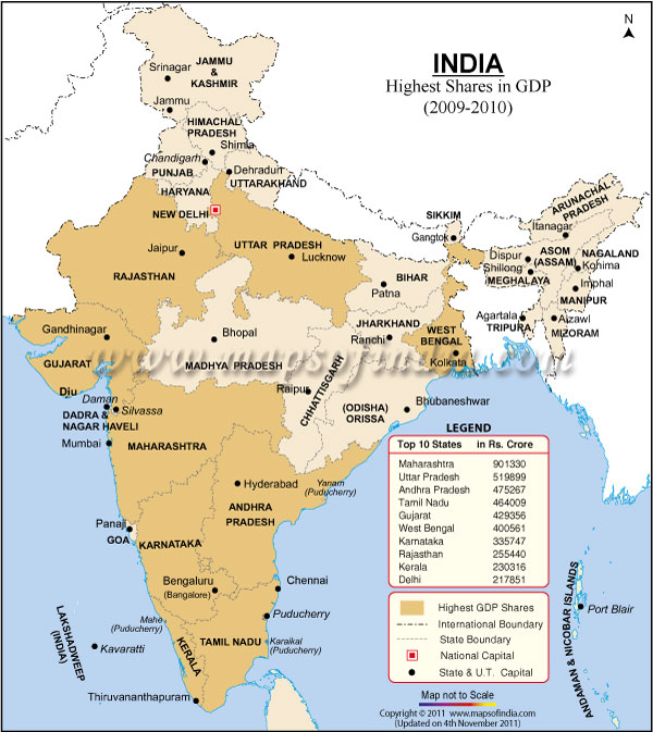Map of India with Highest GDP Shares
