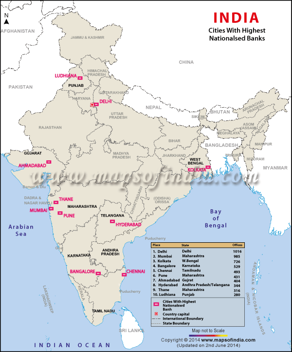 Nationalized Banks India Map