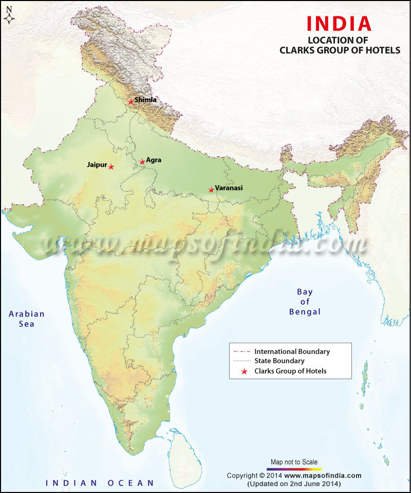 Map Showing Clarks Group of Hotels in India