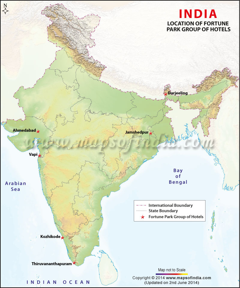 Map Showing Foretune Park Group of Hotels in India