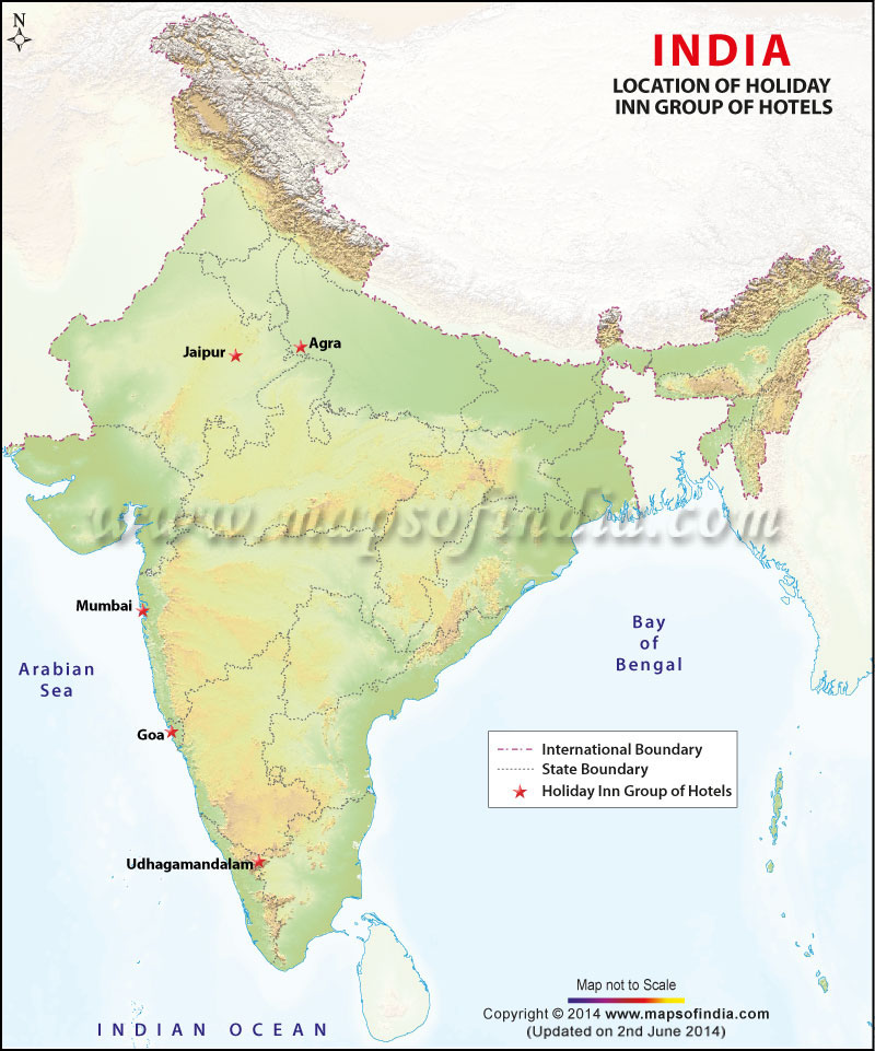 Map Showing Holiday Inn Group of Hotels in India
