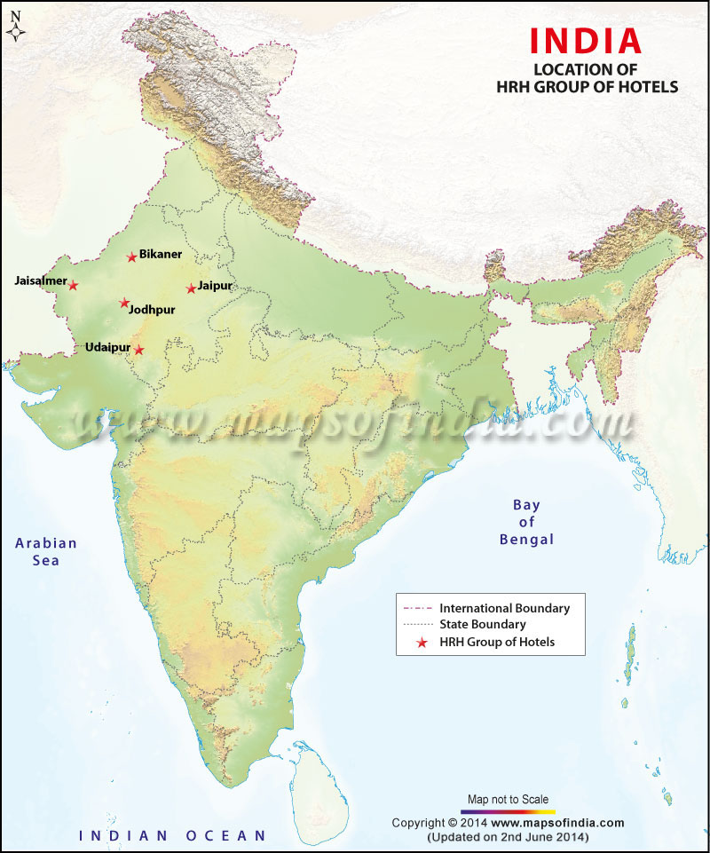 Map Showing HRH Group of Hotels in India