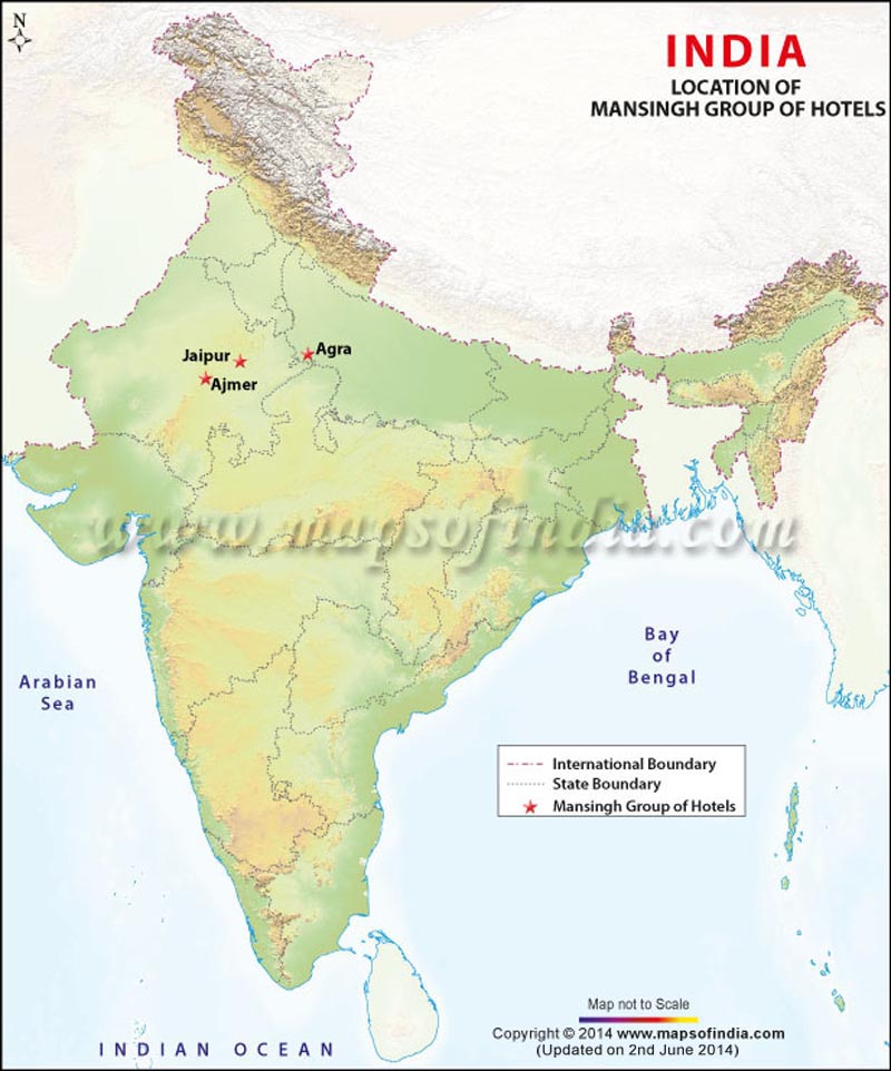Map Showing Mansingh Group of Hotels in India