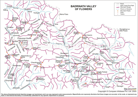 Badrinath Valley of Flowers Trekking Route Map
