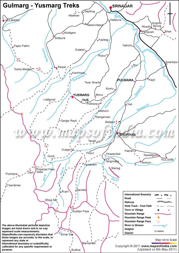 Trekking Route Map of Gulmarg to Yusmarg