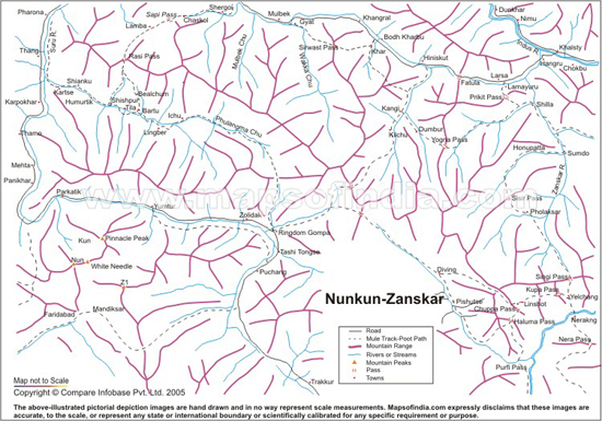 Nunkun Zanskar  Trekking Route Map