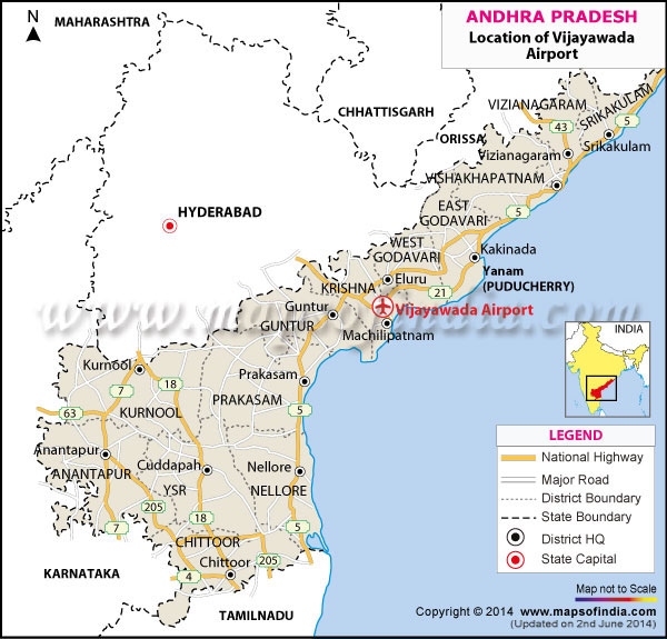 Airport Location Map of Vijayawada