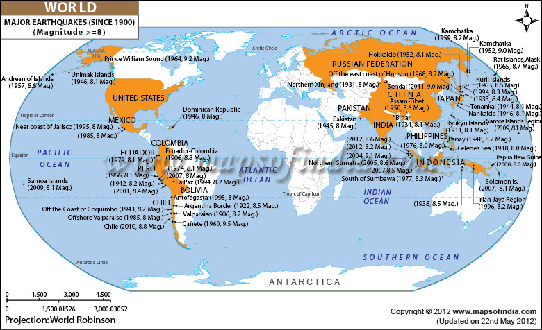 Map Of The World Showing Earthquake Zones World Major Earthquakes Map