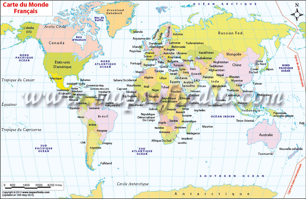 Carte du monde, World Map in French
