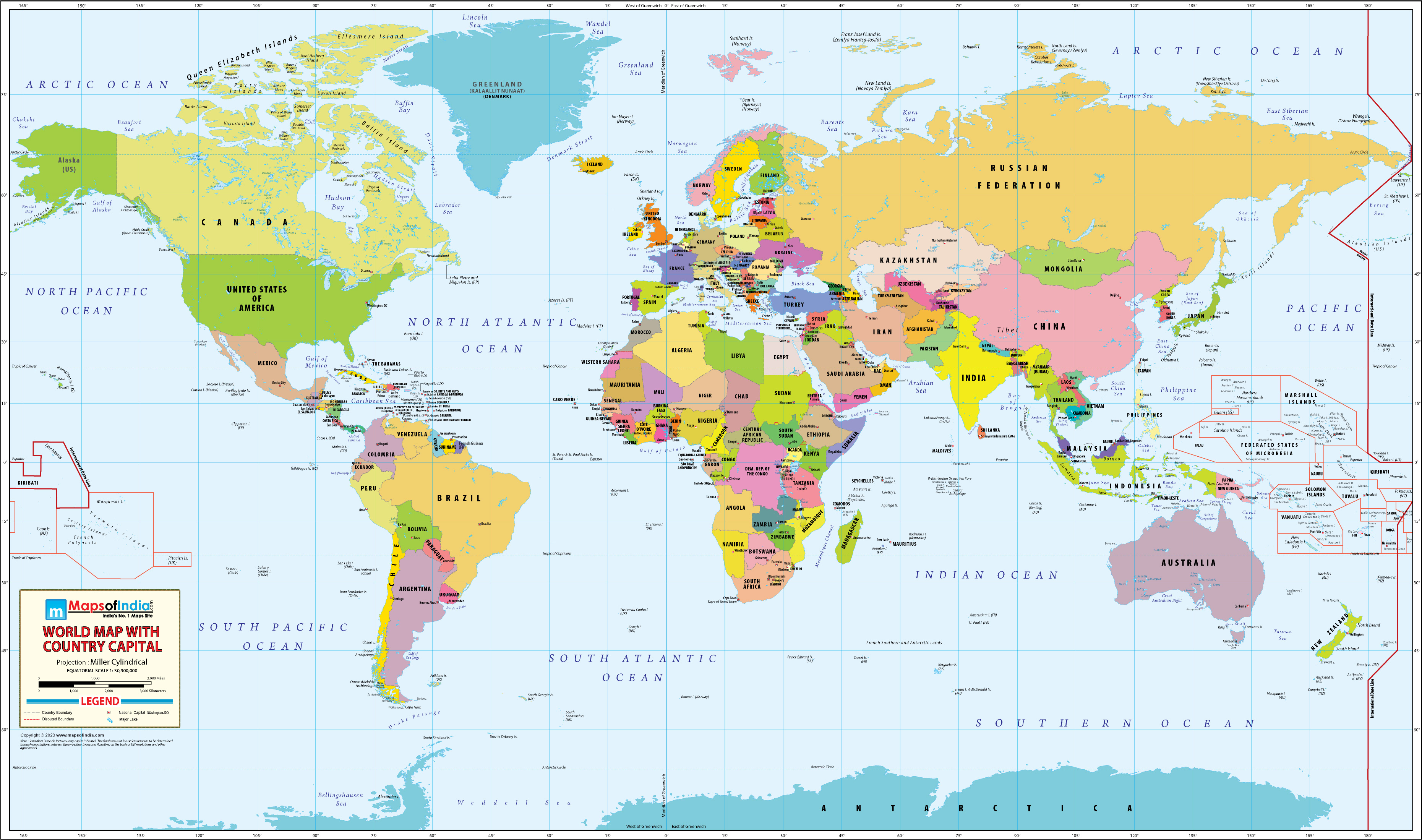 World Countries and Capitals Map
