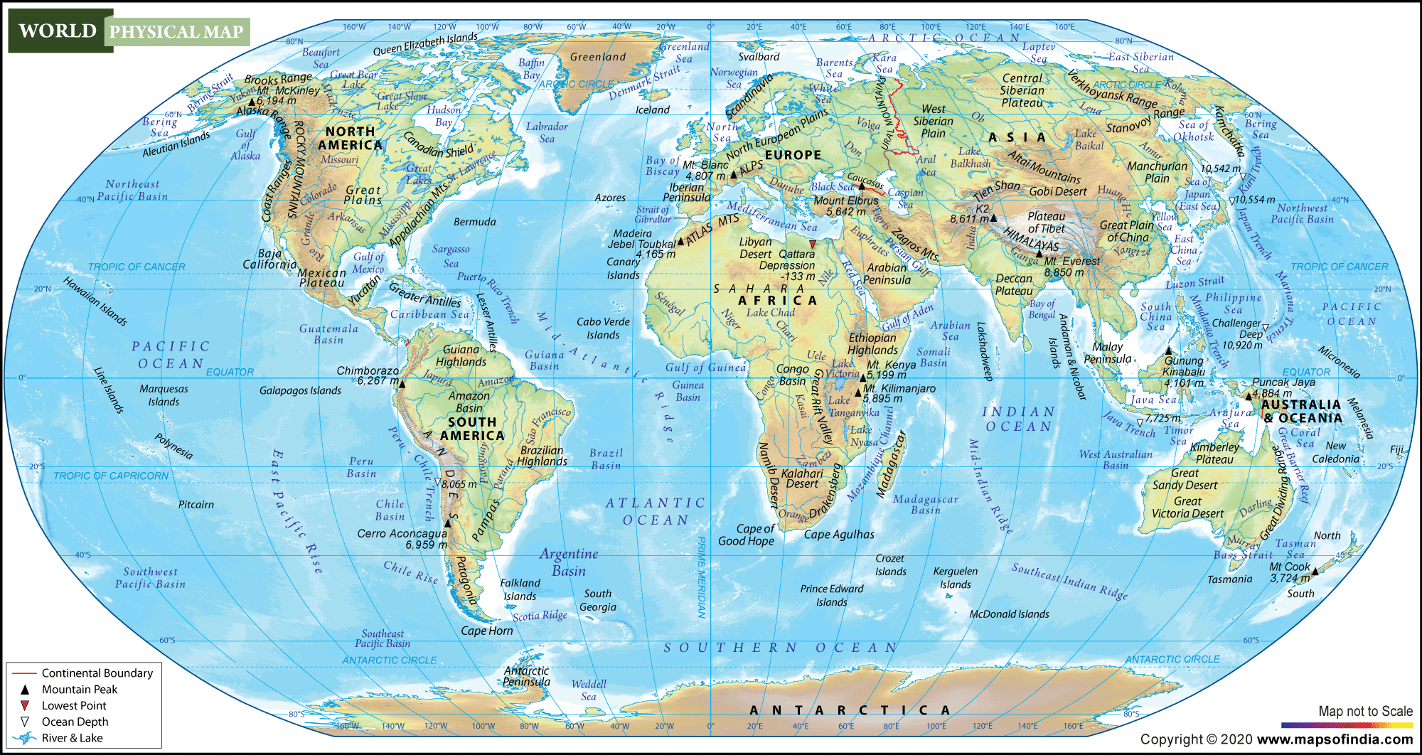 Large Physical Map of World